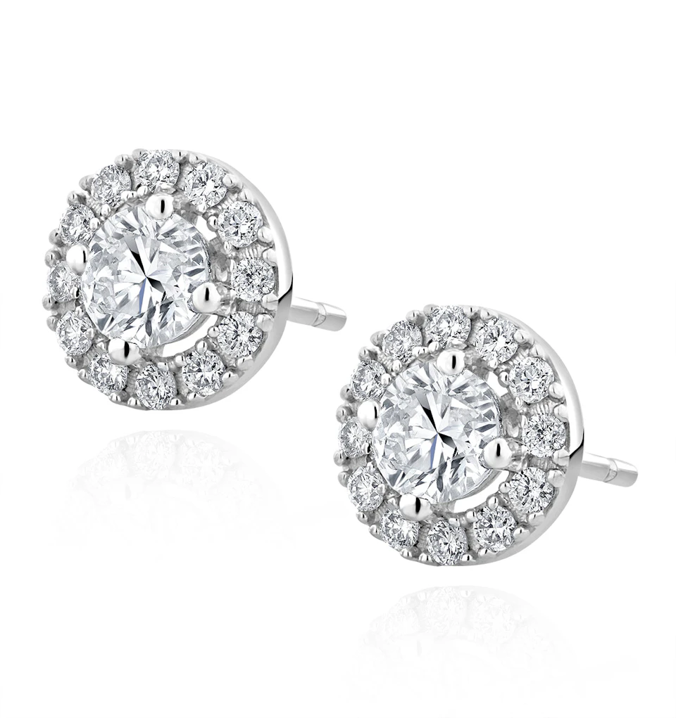 Halo Lab Diamond Earrings 1.00ct H/Si in 9K White Gold
