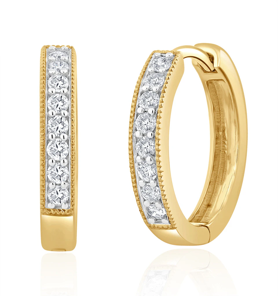 Lab Diamond Huggie Earrings 0.25ct H/Si Pave Set in 9K Gold