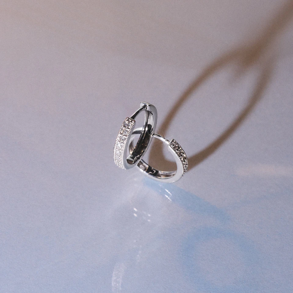 Lab Diamond Huggie Earrings 0.25ct H/Si Pave Set in 9K White Gold