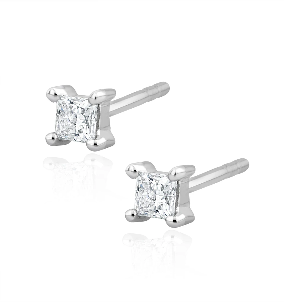 Princess Cut Lab Diamond Studs Earrings 0.20ct in 9K White Gold