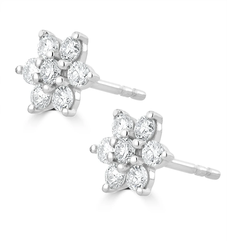 0.50ct Lab Diamond Flower Cluster Earrings in 9K White Gold