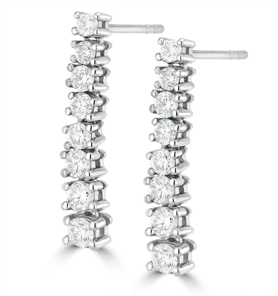 1ct Lab Diamond Life Journey Drop Earrings Set in 9K White Gold