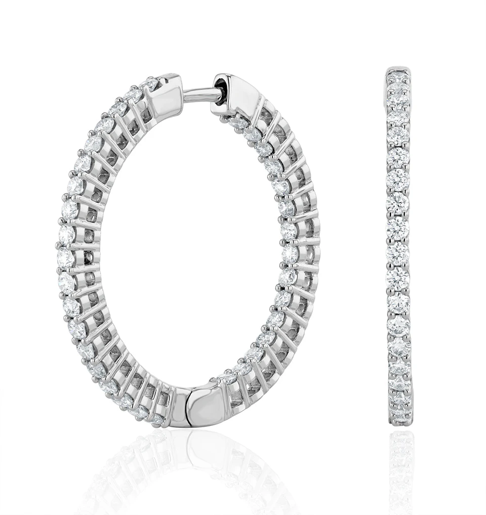 2.00ct Lab Diamond Hoop Earrings H/Si Quality in 9K White Gold - 32mm
