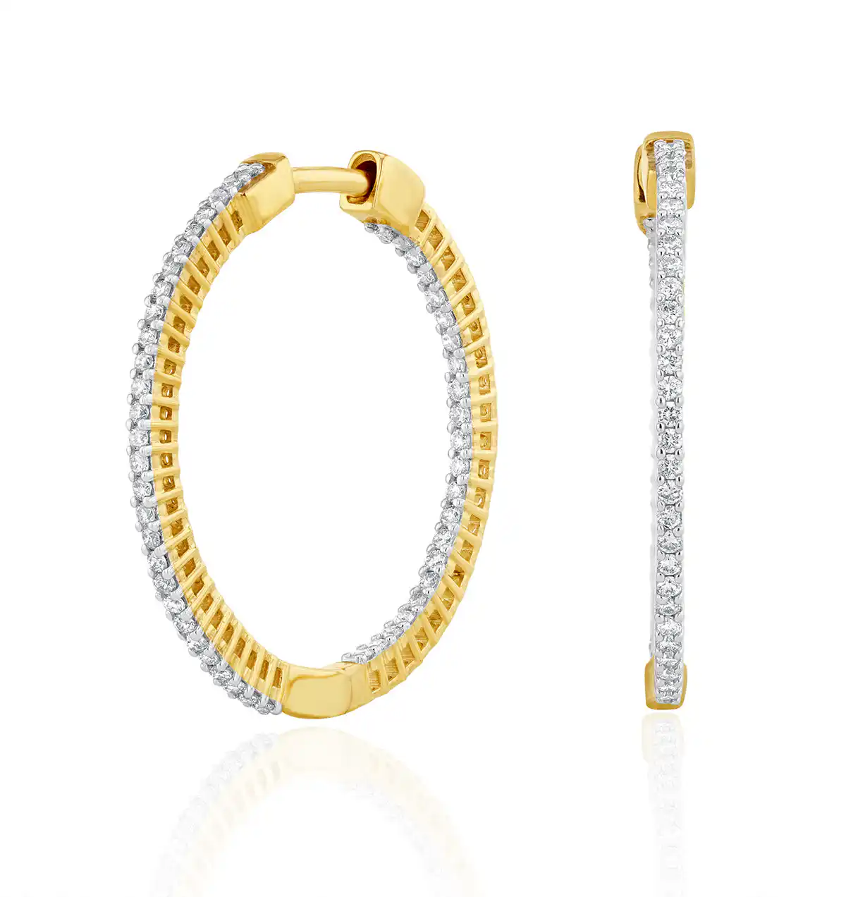 0.50ct Lab Diamond Hoops Earrings H/Si Quality in 9K Gold - 26mm