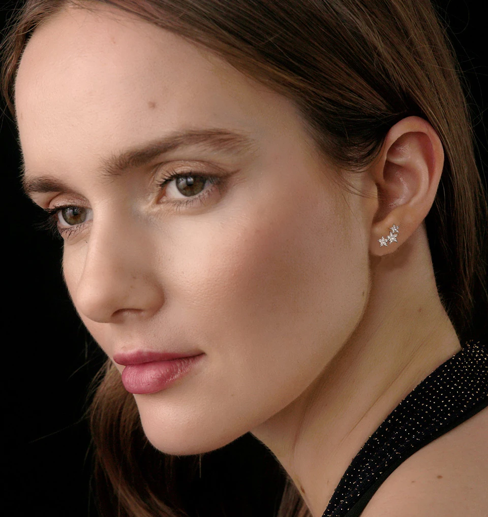 Ear Climbers Earrings Lab Diamond 0.20ct in 925 Sterling Silver