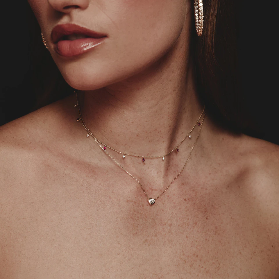 Vivara Lab Ruby and Lab Diamond Necklace Set in 9K Yellow Gold