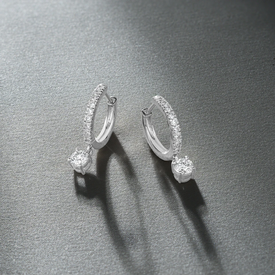 Stellato Huggie Drop Lab Diamond Earrings 1.00ct in 925 Sterling Silver