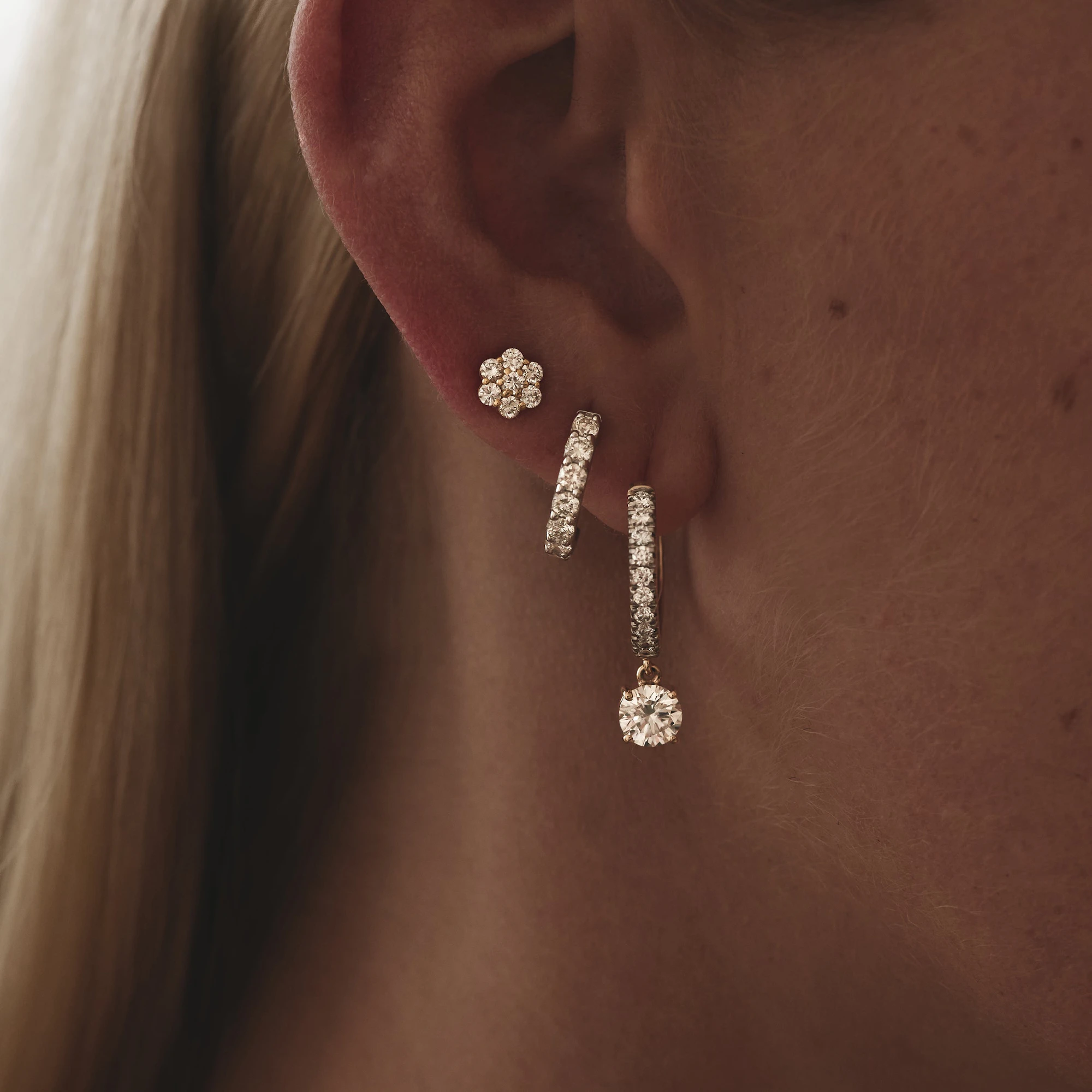 Stellato Hoop Drop Lab Diamond Earrings 2.00ct in 9K Gold