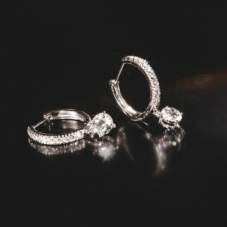 Stellato Hoop Drop Lab Diamond Earrings 1.00ct in 9K White Gold