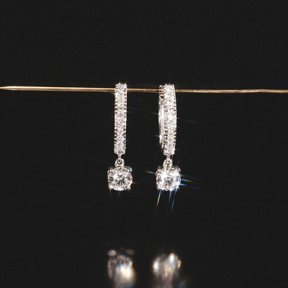 Stellato Hoop Drop Lab Diamond Earrings 1.00ct in 9K White Gold