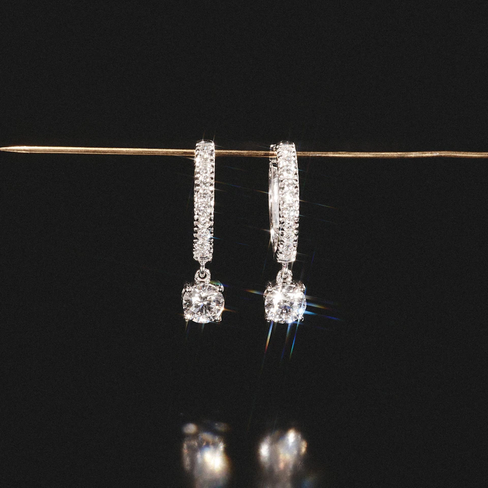 Stellato Huggie Drop Lab Diamond Earrings 0.50ct in 925 Sterling Silver