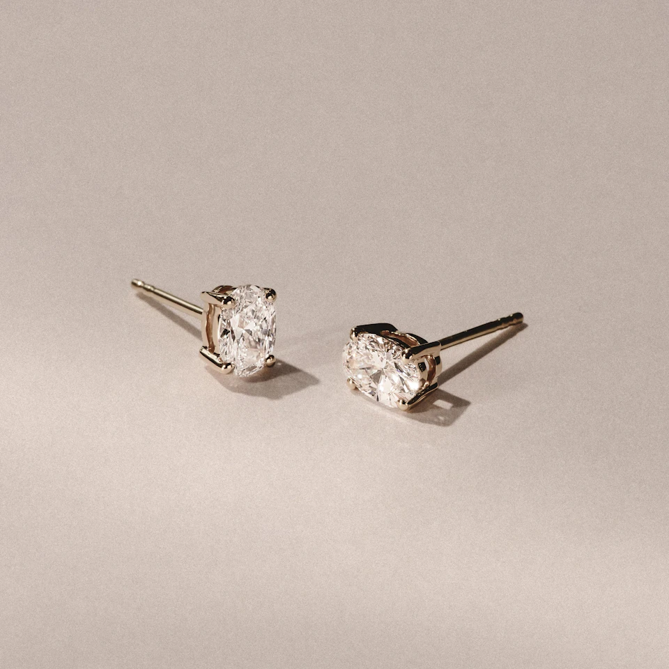 Naomi Oval Cut Lab Diamond Stud Earrings 1.00ct H/SI in 9K Gold