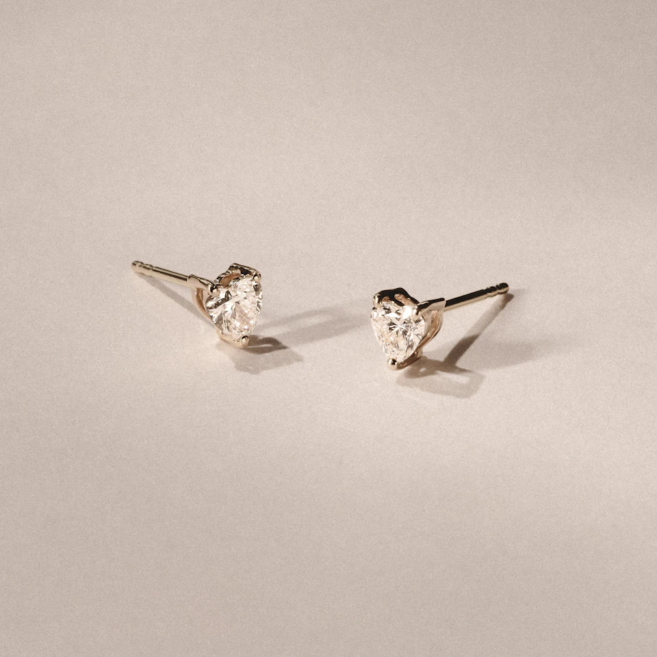 Naomi Heart Cut Lab Diamond Stud Earrings 0.50ct H/SI in 9K Gold