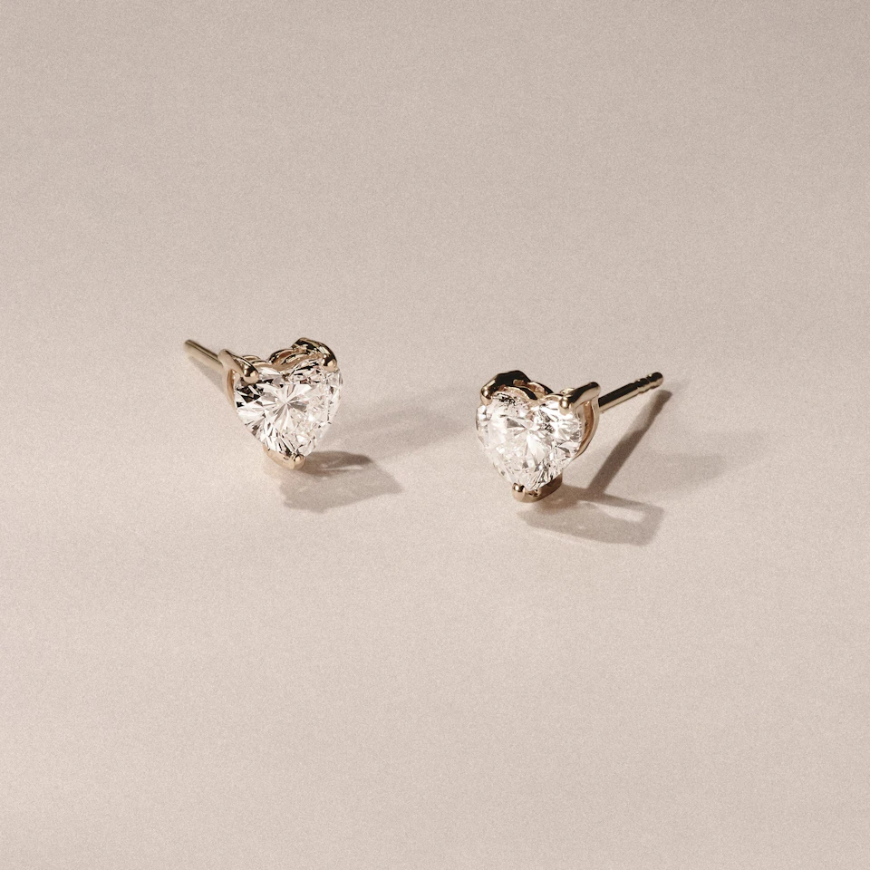 Naomi Heart Cut Lab Diamond Stud Earrings 1.00ct H/SI in 9K Gold