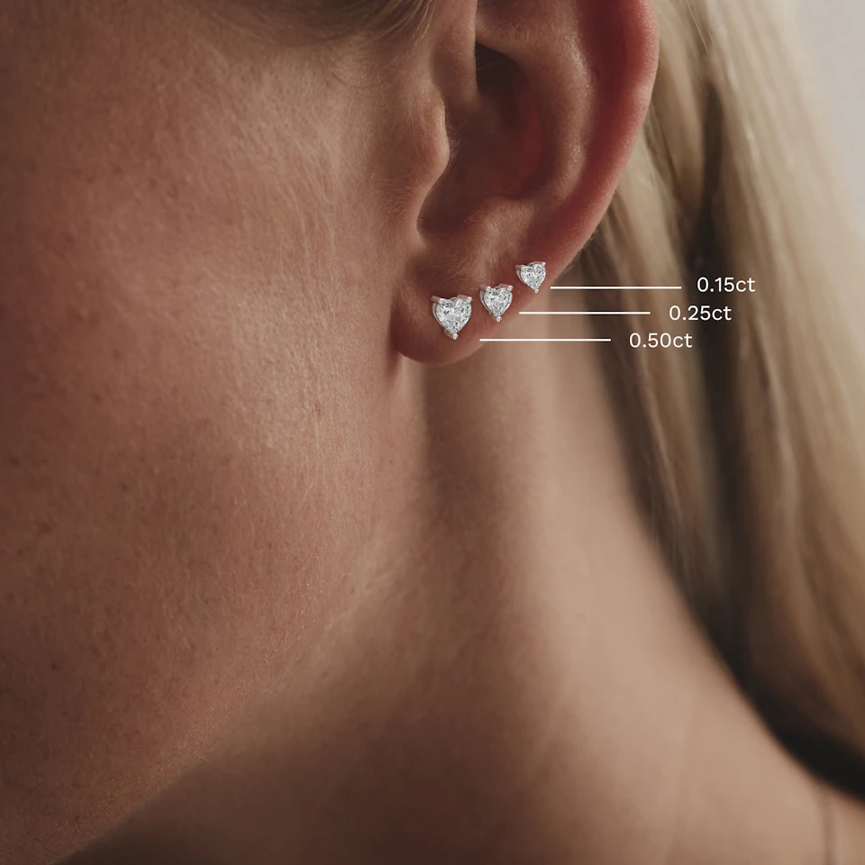 Naomi Heart Cut Lab Diamond Stud Earrings 1.00ct H/SI in 9K White Gold