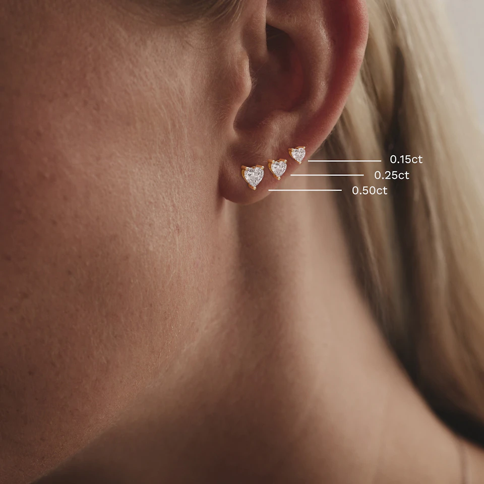 Naomi Heart Cut Lab Diamond Stud Earrings 1.00ct H/SI in 9K Gold