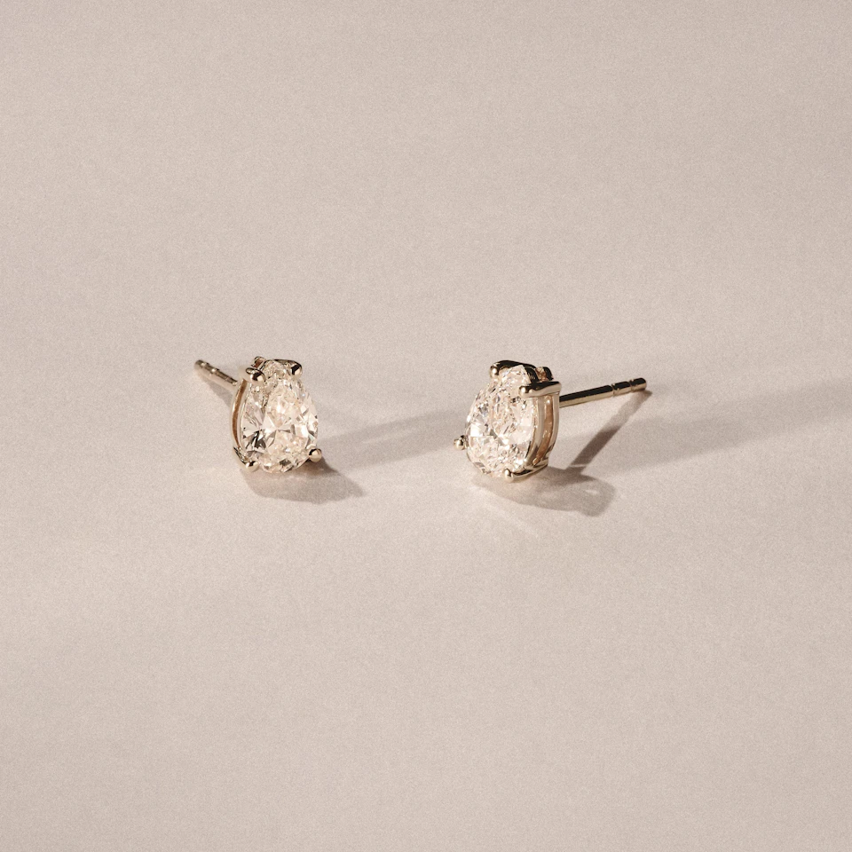 Naomi Pear Cut Lab Diamond Stud Earrings 0.50ct H/SI in 9K Gold