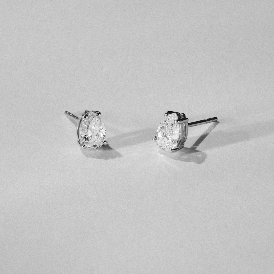 Naomi Pear Cut Lab Diamond Stud Earrings 0.50ct H/SI in 9K White Gold