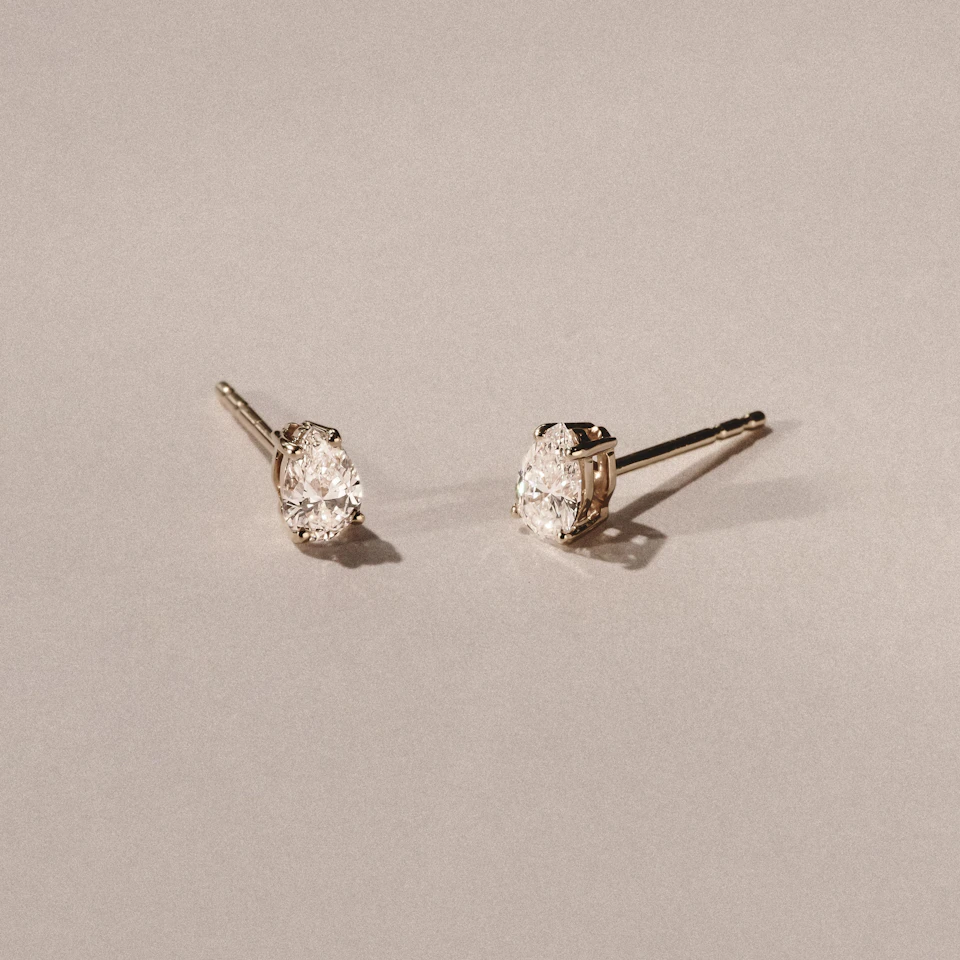 Naomi Pear Cut Lab Diamond Stud Earrings 1.00ct H/SI in 9k Gold