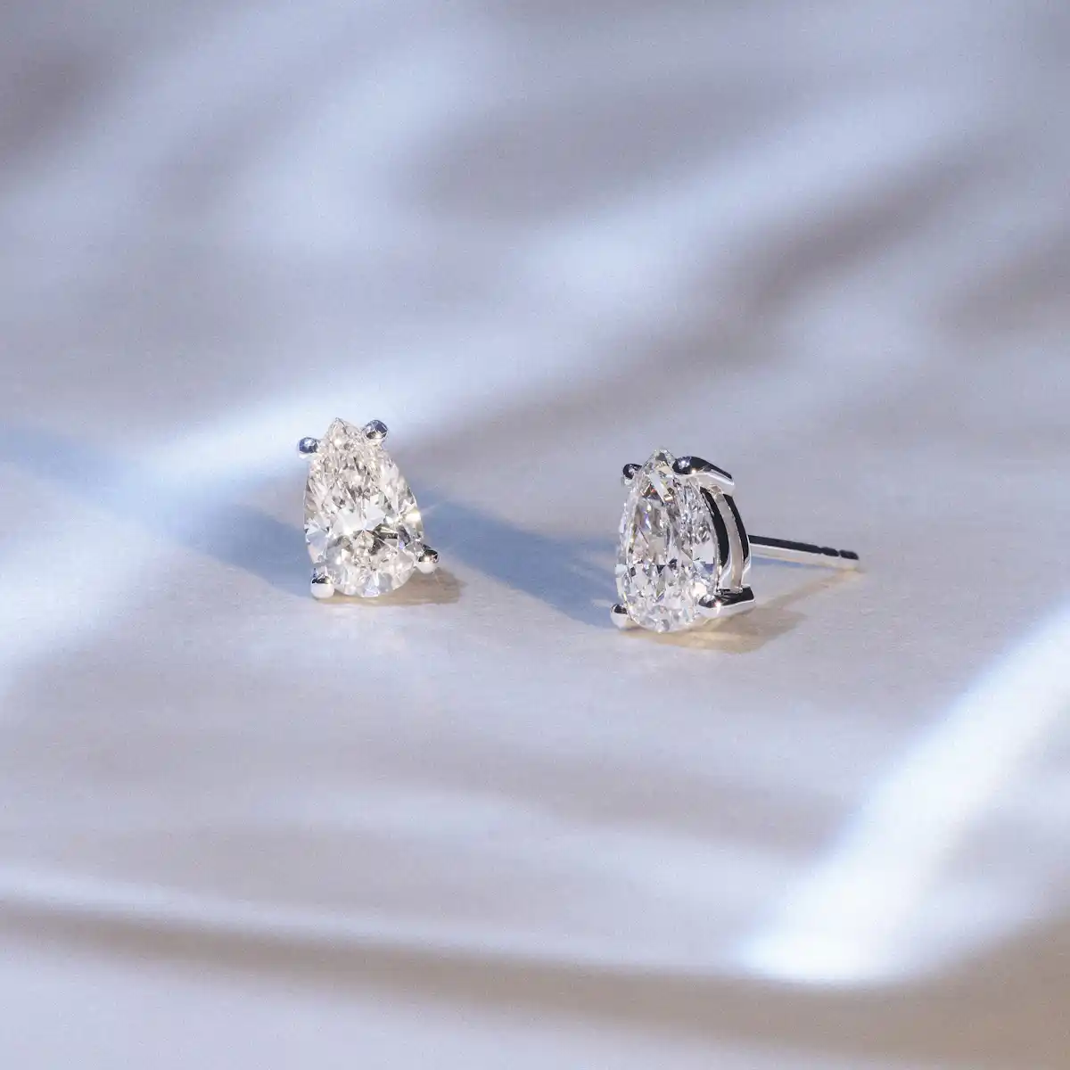 Naomi Pear Cut Lab Diamond Stud Earrings 1.00ct H/SI in 9K White Gold