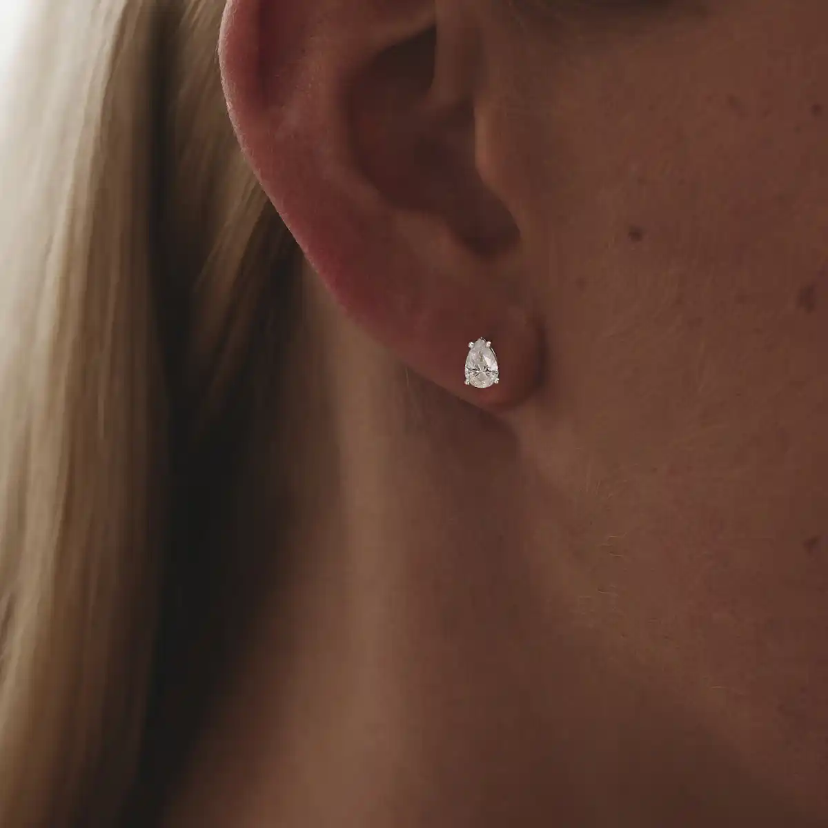 Naomi Pear Cut Lab Diamond Stud Earrings 1.00ct H/SI in 9K White Gold