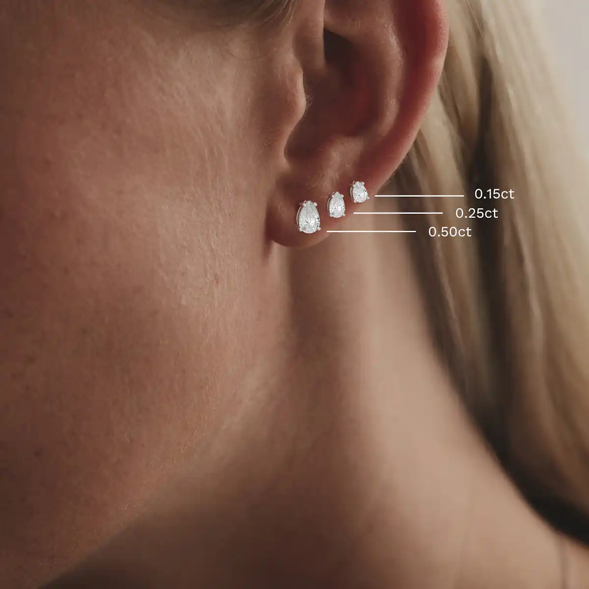 Naomi Pear Cut Lab Diamond Stud Earrings 1.00ct H/SI in 9K White Gold