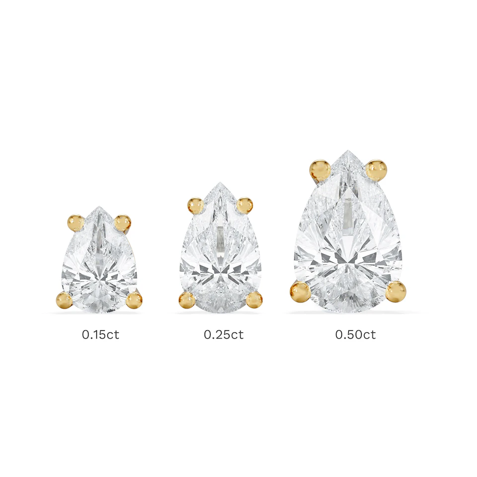 Naomi Pear Cut Lab Diamond Stud Earrings 1.00ct H/SI in 9k Gold