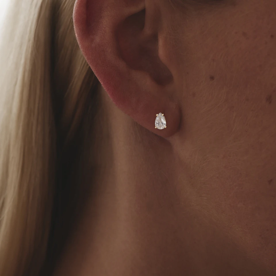 Naomi Pear Cut Lab Diamond Stud Earrings 1.00ct H/SI in 9k Gold