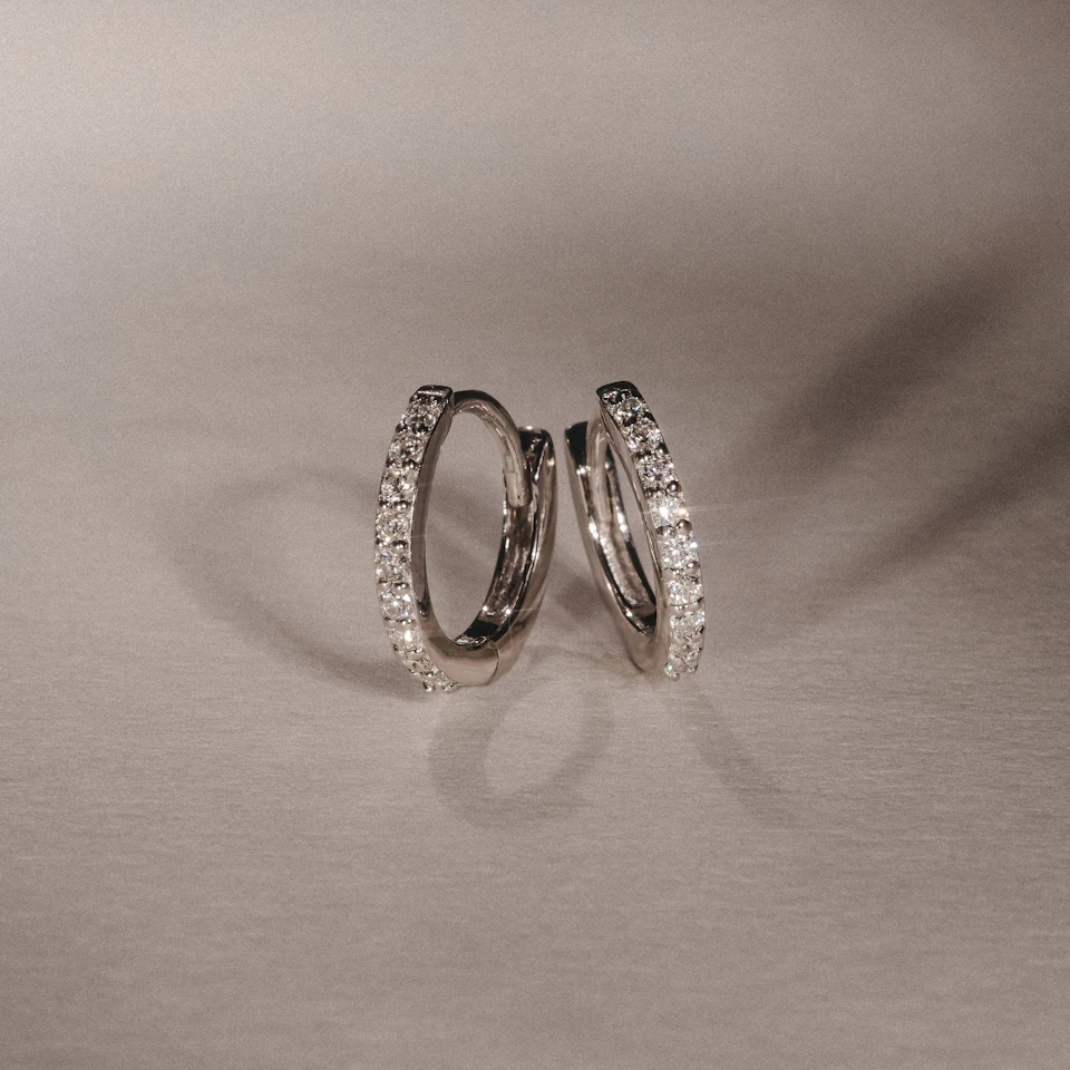 Row Huggie Lab Diamond Earrings 0.18ct in 925 Silver
