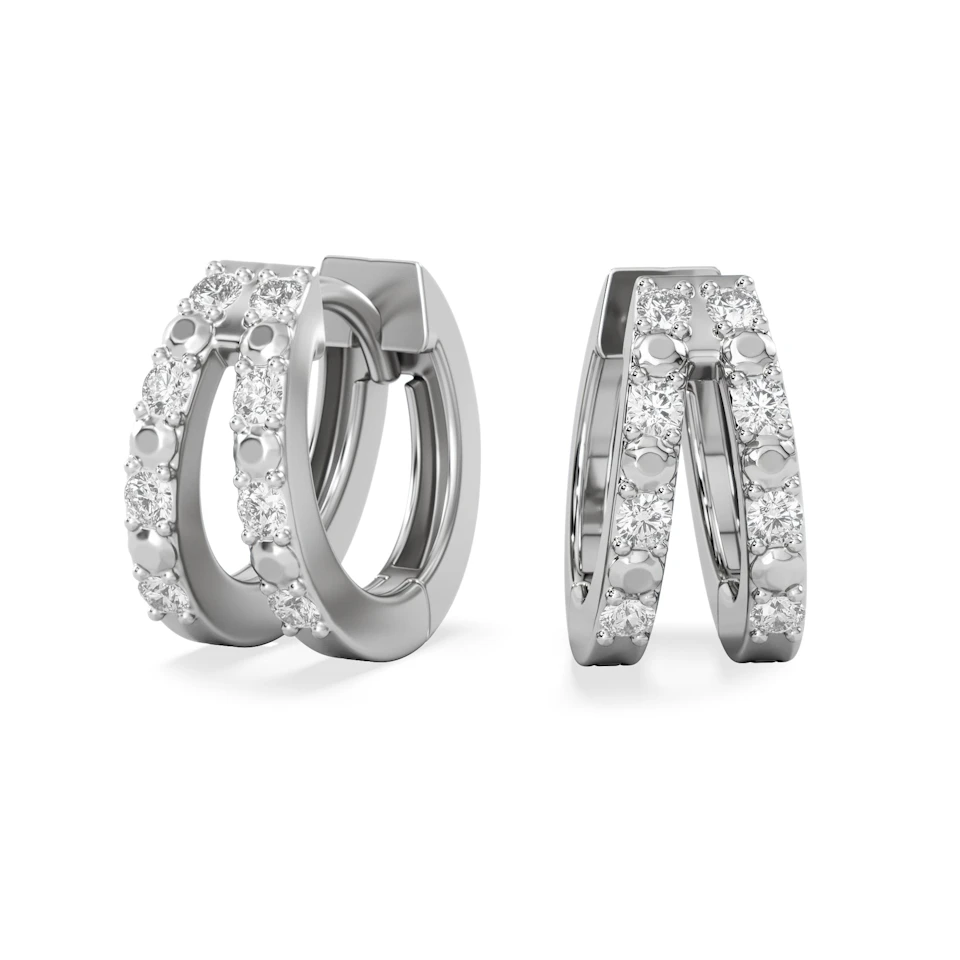 Duo Row Huggie Lab Diamond Earrings 0.22ct in 925 Silver
