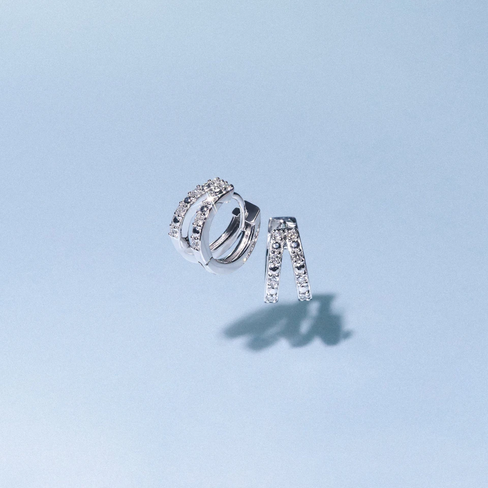 Duo Row Huggie Lab Diamond Earrings 0.22ct in 925 Silver