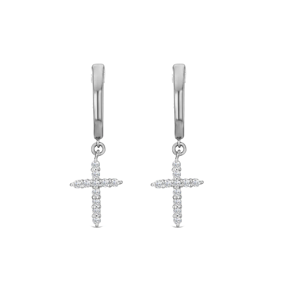Stellato Cross Hoop 0.24ct H/SI Round Cut Lab Diamond Earrings in Silver