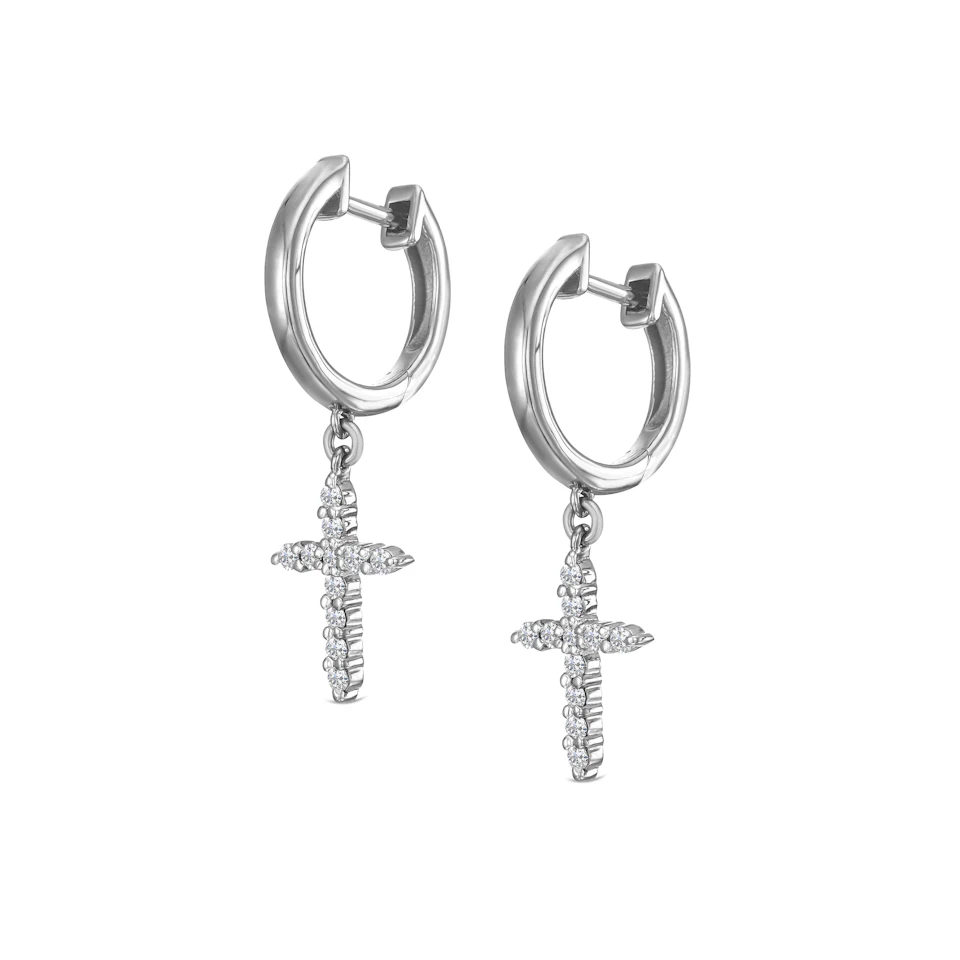 Stellato Cross Hoop 0.24ct H/SI Round Cut Lab Diamond Earrings in Silver