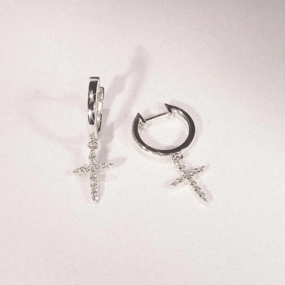 Stellato Cross Hoop 0.24ct H/SI Round Cut Lab Diamond Earrings in Silver