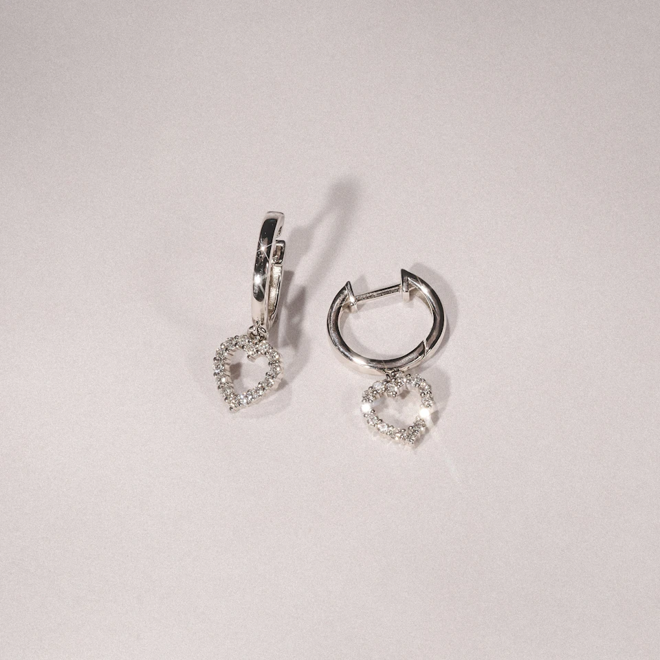 Heart Drop Huggie Lab Diamond Earrings 0.31ct in 925 Silver