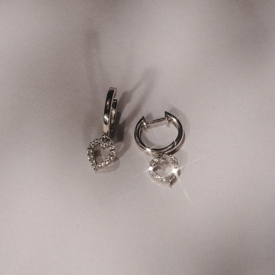 Heart Drop Huggie Lab Diamond Earrings 0.31ct in 925 Silver