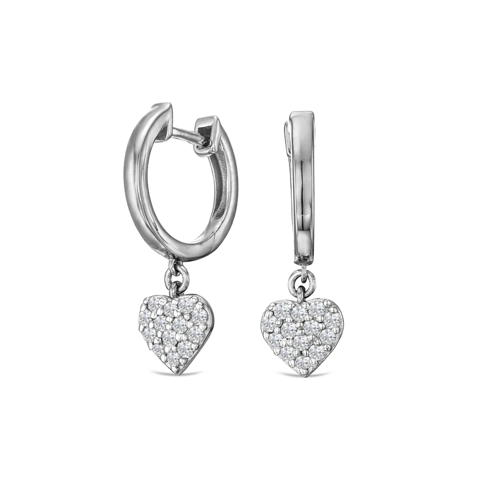 Heart Pave Drop Huggie Lab Diamond Earrings 0.29ct in 925 Silver