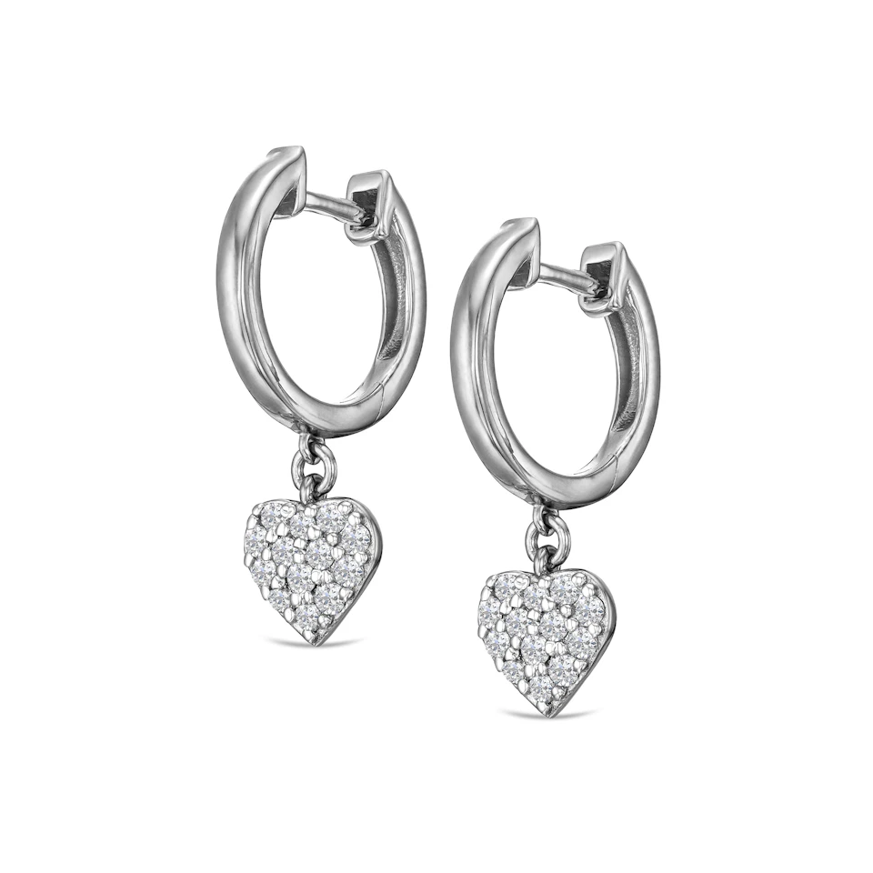 Heart Pave Drop Huggie Lab Diamond Earrings 0.29ct in 925 Silver