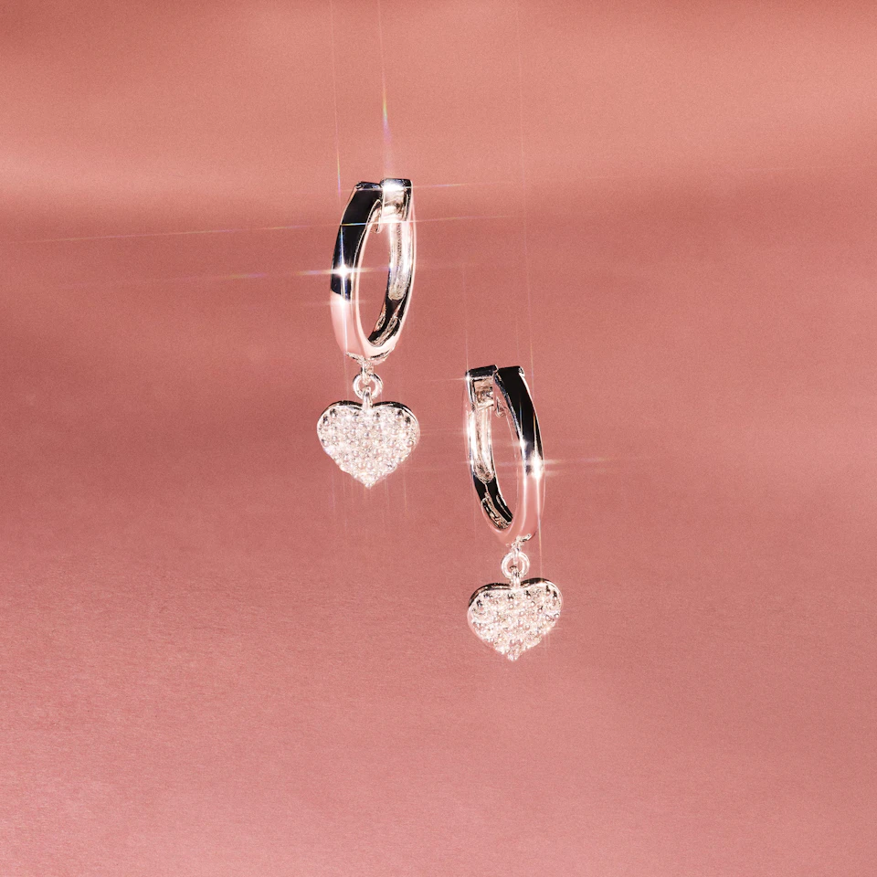 Heart Pave Drop Huggie Lab Diamond Earrings 0.29ct in 925 Silver