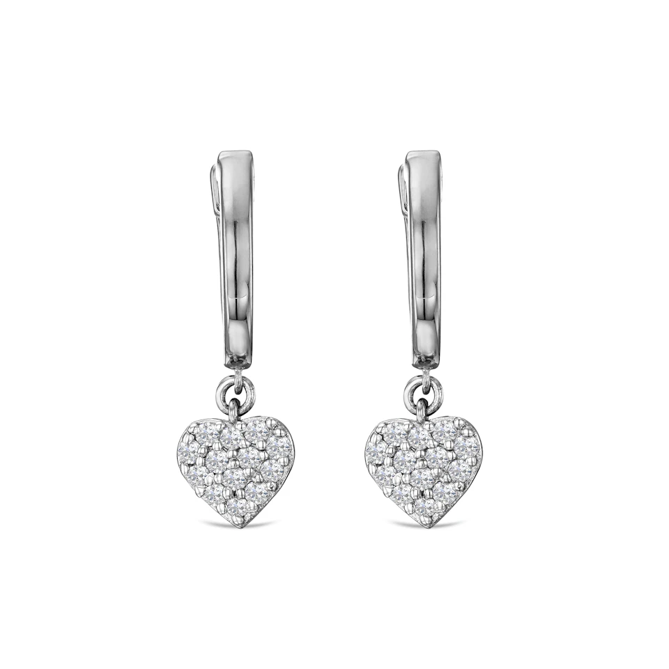 Heart Pave Drop Huggie Lab Diamond Earrings 0.29ct in 925 Silver