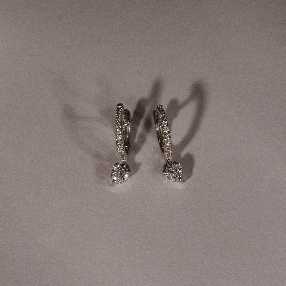 Stellato Heart Drop Huggie Earrings Lab Diamond 0.50ct in 925 SIlver