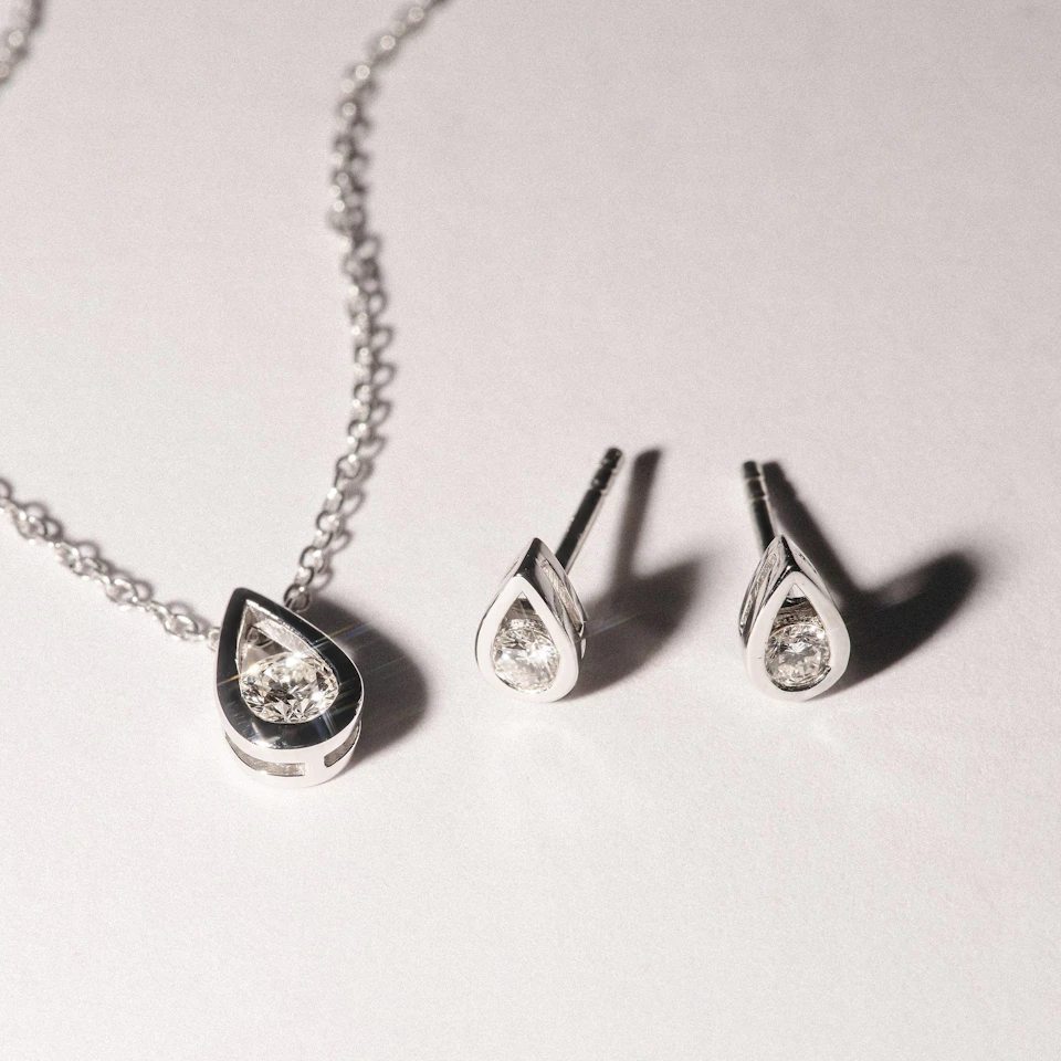 Teardrop Solitaire 0.25ct H/SI Round Cut Lab Grown Necklace in Silver