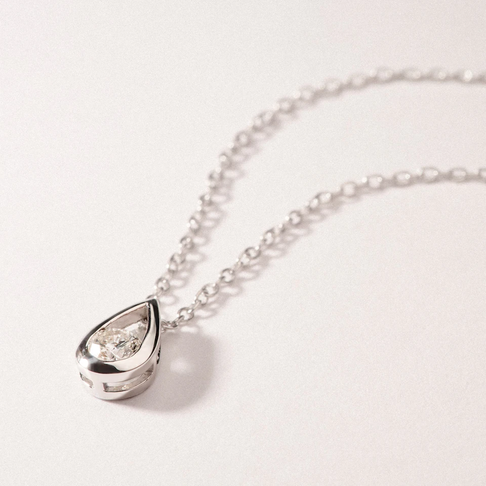 Teardrop Solitaire 0.10ct H/SI Round Cut Lab Grown Necklace in Silver