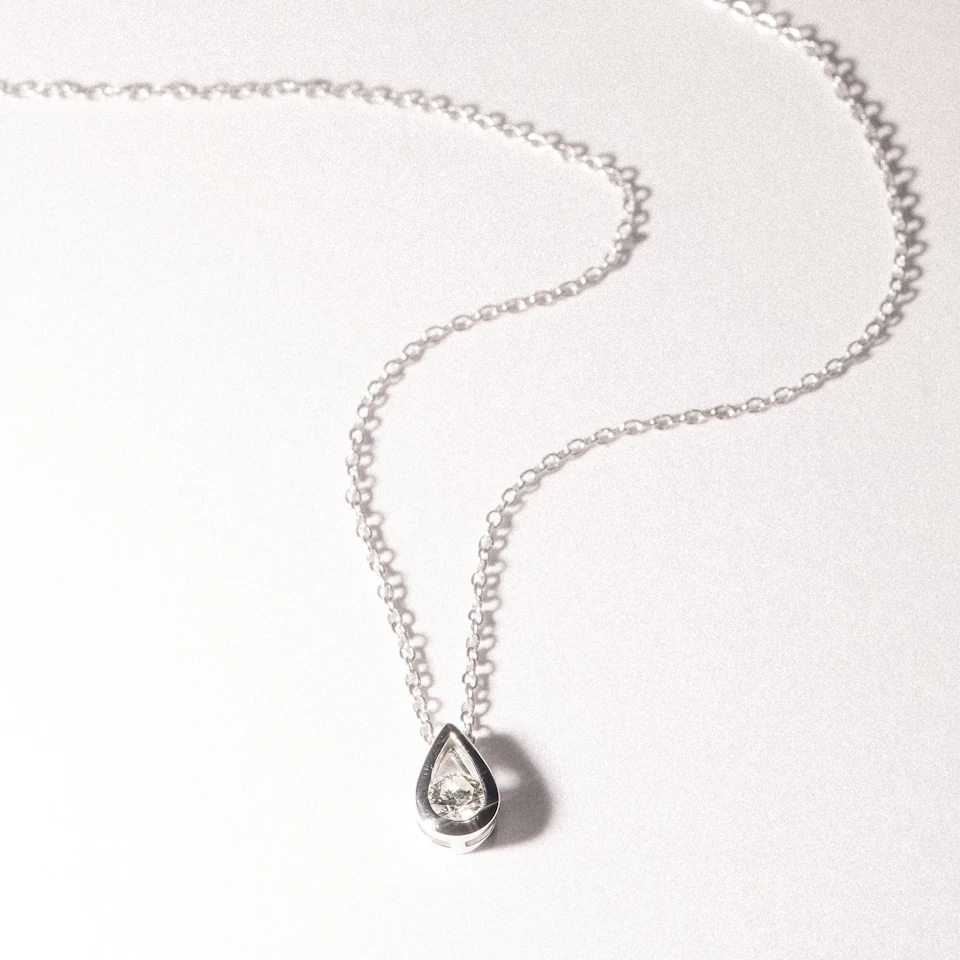 Teardrop Solitaire 0.10ct H/SI Round Cut Lab Grown Necklace in Silver