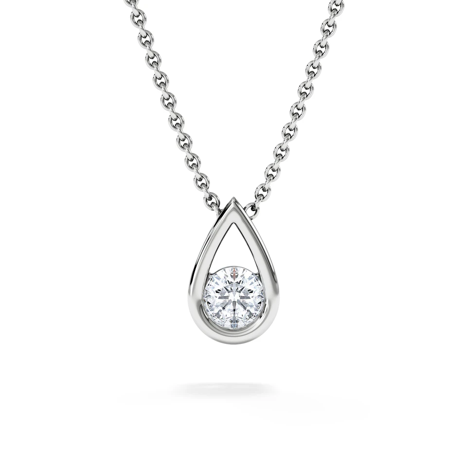 Teardrop Solitaire 0.25ct H/SI Round Cut Lab Grown Necklace in Silver