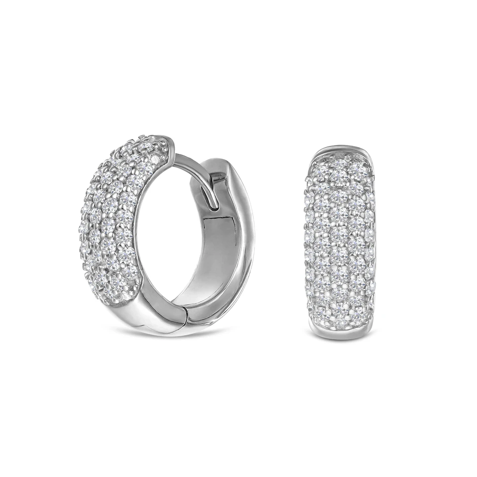 Micro Pave Huggies Lab Diamond Earrings 0.55ct in 925 Silver