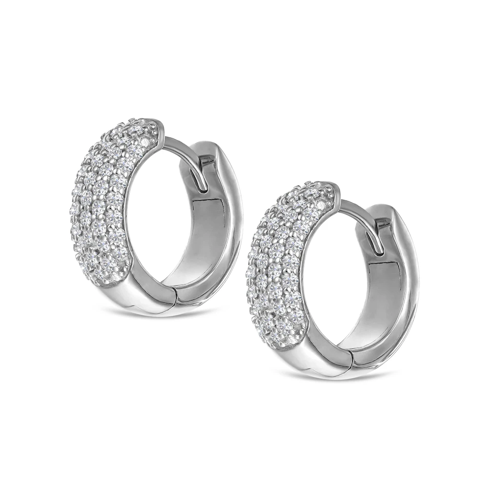 Micro Pave Huggies Lab Diamond Earrings 0.55ct in 925 Silver