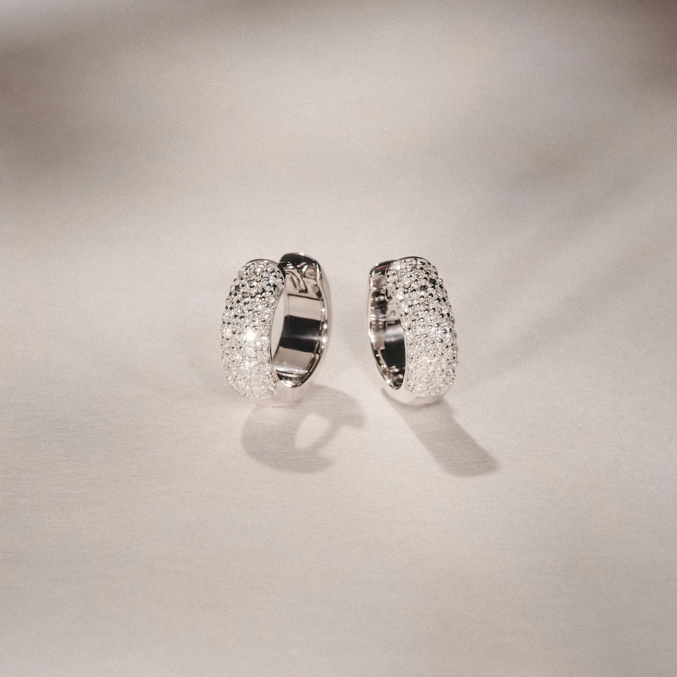 Micro Pave Huggies Lab Diamond Earrings 0.55ct in 925 Silver