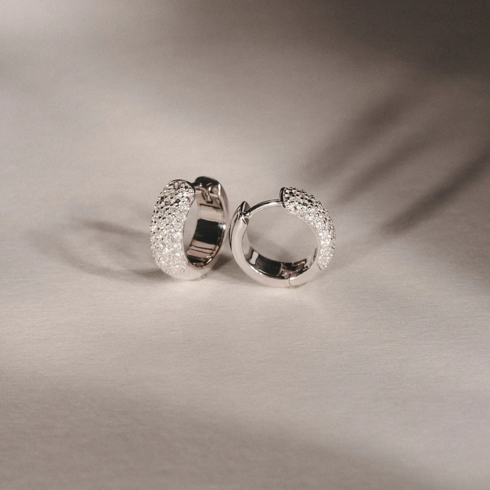 Micro Pave Huggies Lab Diamond Earrings 0.55ct in 925 Silver