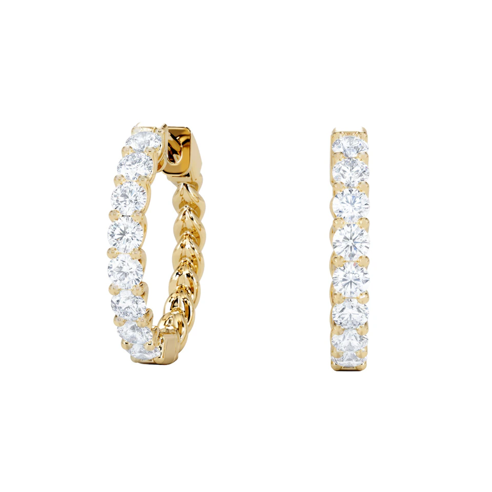 Braided 1.00ct Round Cut Lab Diamond Hoop Earrings in 9K Yellow Gold